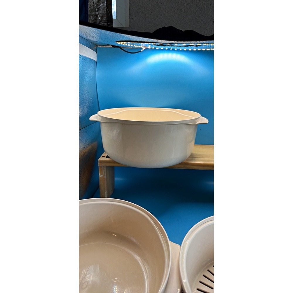 Vintage Tupperware Stack Cooker Microwave Set Almond Beige 80s Retro 3Qt 1.75Qt